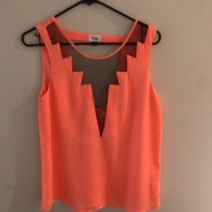 Tobi Tangerine Top w/Cut Out Front w/Sheer Black Netting